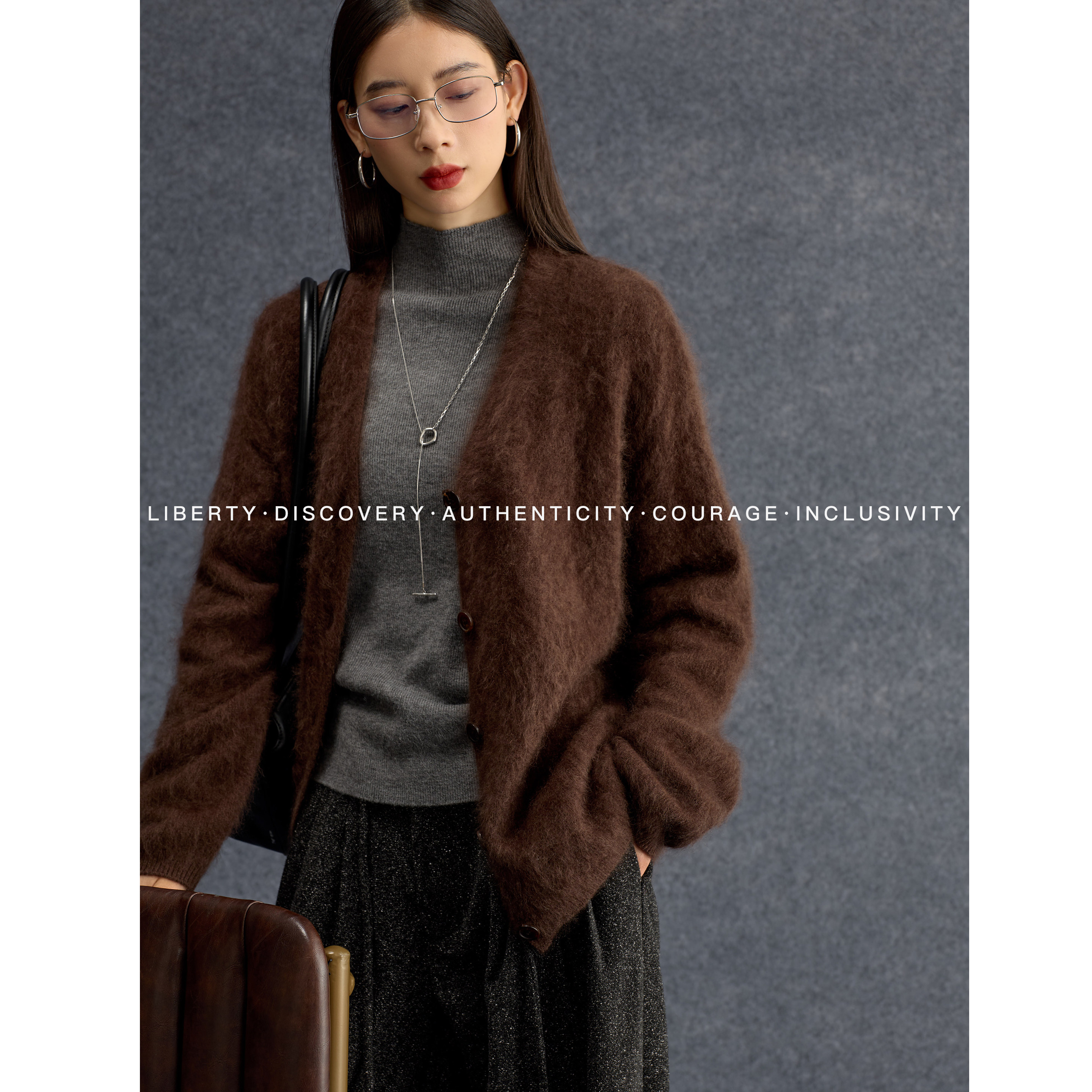 SWAP SENSE棕境舒语· 拉毛纸片人百搭慵懒针织毛衣开衫外套冬