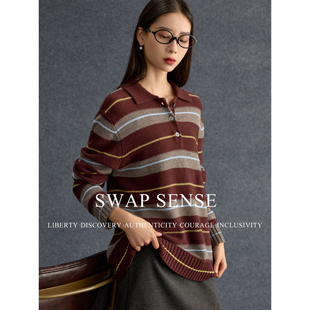 SWAP SENSE霓彩织序·复古休闲学院风polo翻领条纹针织衫毛衣秋冬