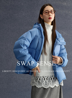 SWAP SENSE冰境漫游·复古休闲蓝色连帽蓝色羽绒服外套2025年冬季