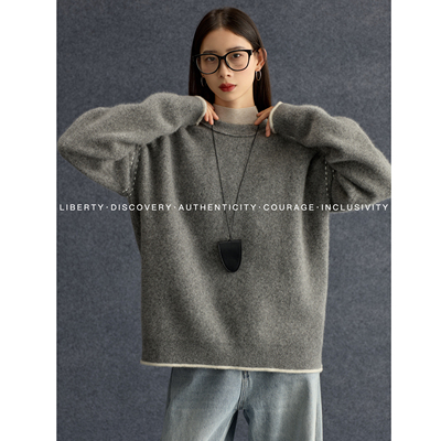 SWAP SENSE织影随形· 廓形显瘦撞色边休闲毛衣慵懒套头上衣冬