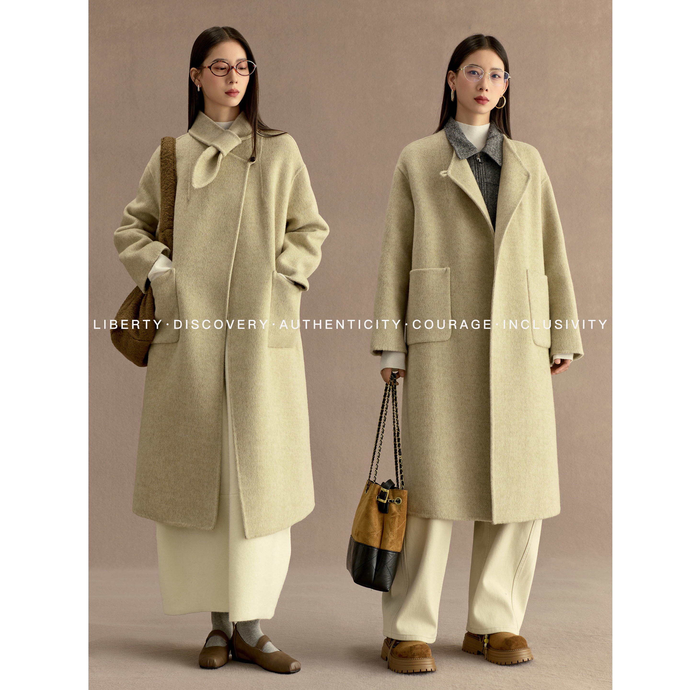 SWAP SENSE暖绪织影· 立领设计宽松显瘦羊毛双面羊绒毛呢大衣