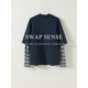 SWAP SENSE屿蓝织序·复古休闲撞色条纹拼接假两件设计感廓形上衣