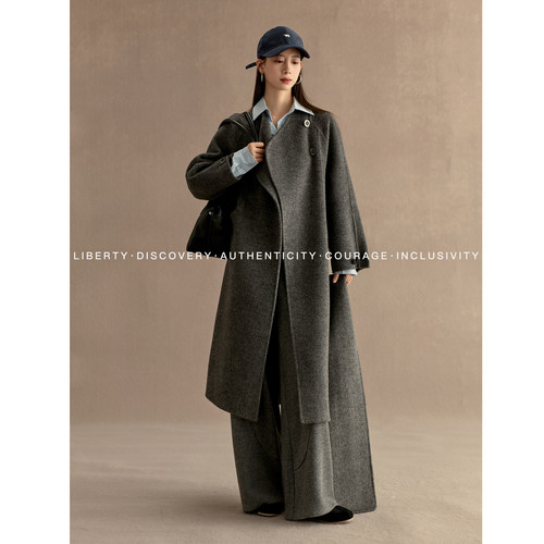 SWAP SENSE云隐漫步·松弛极简廓形立领双面呢大衣羊绒中长款外套