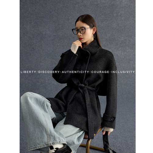 SWAP SENSE·暗夜诗行高级感绵羊毛短款双面呢毛呢外套呢大衣冬季