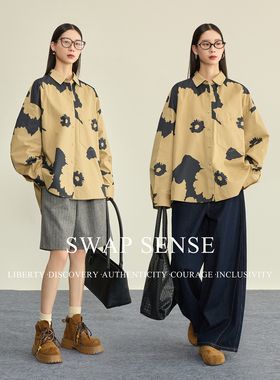 SWAP SENSE画意墨染·复古休闲撞色设计感廓形衬衫2026早春新款