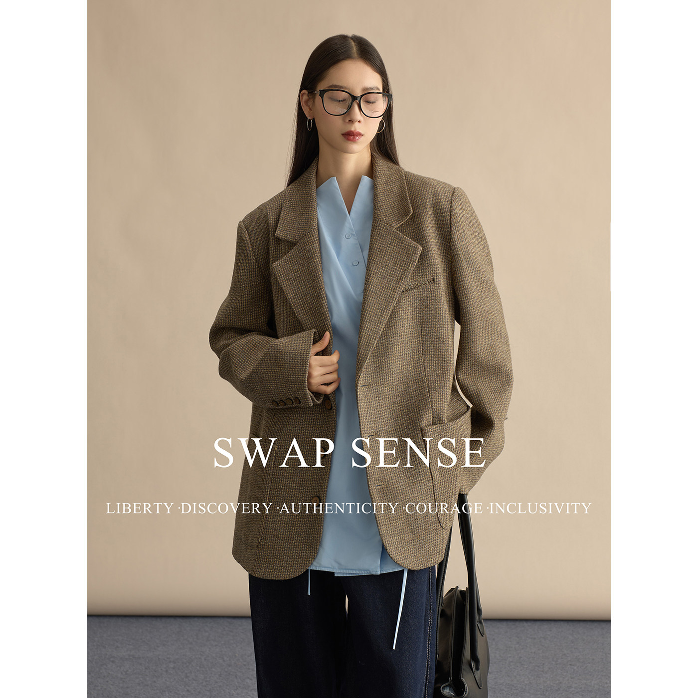 SWAP SENSE风迹云格·复古休闲美拉德千鸟格西装外套女2026年新款,女装/女士精品,短外套,淘宝优惠券,粉丝福利购,淘宝优惠卷