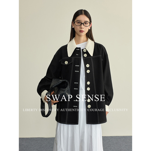 SWAP SENSE墨韵裁影·复古休闲设计感撞色分割压线拼接廓形外套春