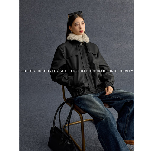 SWAP SENSE墨影绒逸·街头风复古毛领翻领棉服外套2025年新款冬季