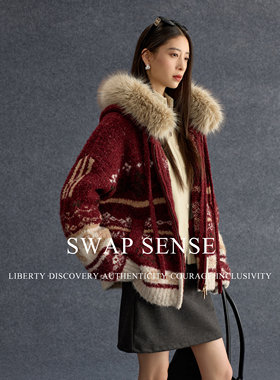 SWAP SENSE绯梦绒语·复古休闲拆卸毛领费尔岛针织毛衣新年战袍