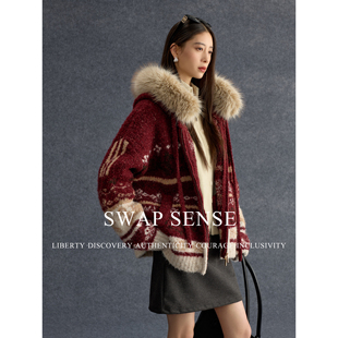 SWAP SENSE绯梦绒语·复古休闲拆卸毛领费尔岛针织毛衣新年战袍