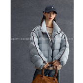 SWAP SENSE绒絮谧境· 复古杠条显瘦白鸭绒蓝色排骨羽绒服外套冬