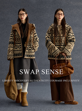 SWAP SENSE旷野手稿·复古休闲游牧咖色拉链连帽宽松保暖外套冬季