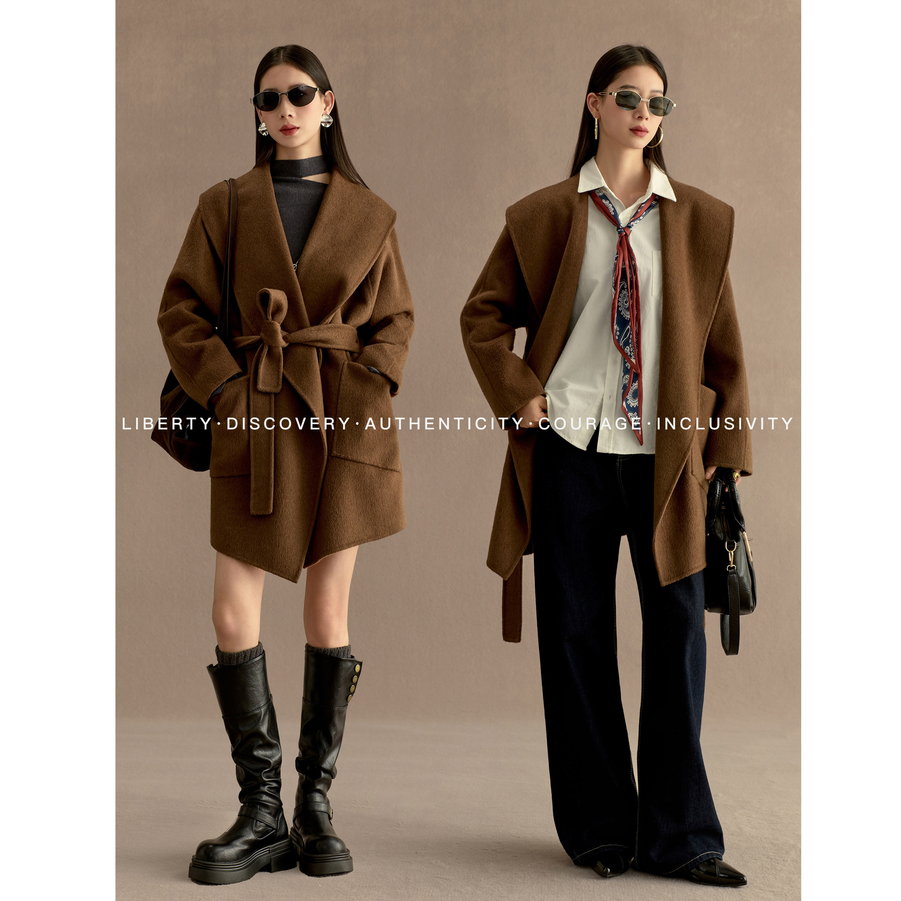 SWAP SENSE大地脉络· 绵羊毛大翻领短款双面呢大衣毛呢外套冬