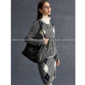 SWAP 冬 半身裙套装 SENSE几何菱韵· 学院风灰色菱格纹针织开衫