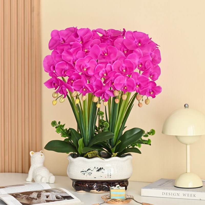 手感蝴蝶兰仿真花摆件假花装饰花客厅摆设茶几花艺轻X奢餐桌花摆