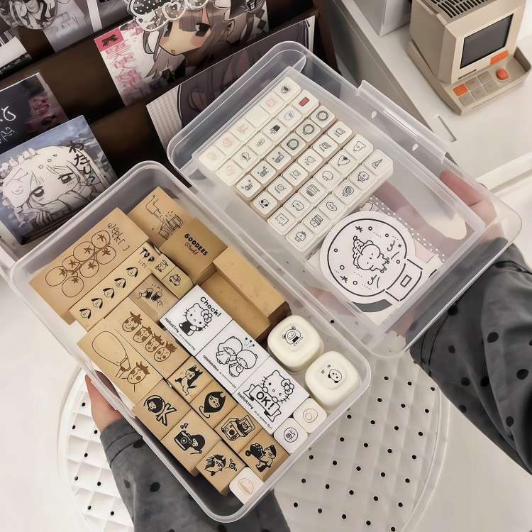 迷你印章收纳盒多格书桌桌面diy手账素材杂物高级感大容量整理盒