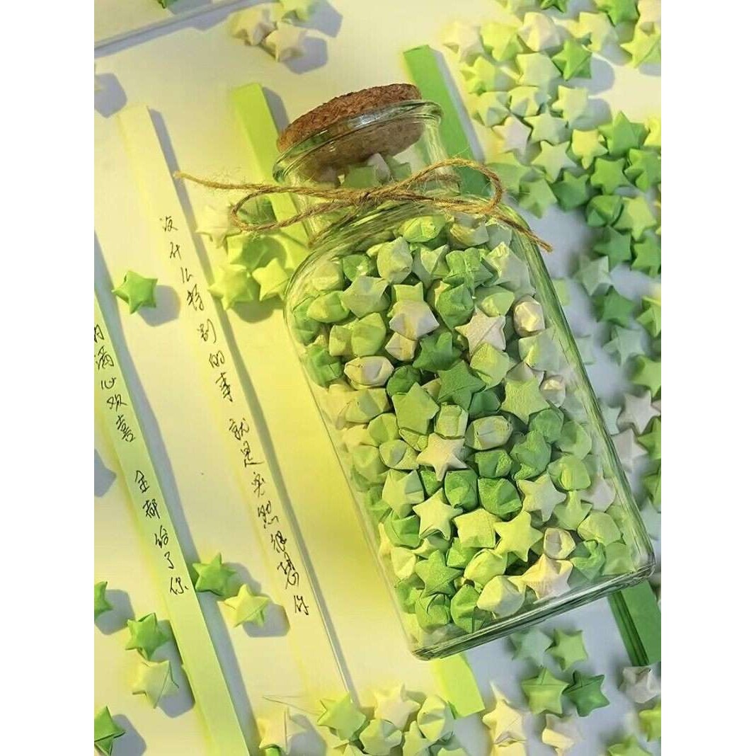 幸运星星折纸条渐变黄diy520生日礼物心愿瓶漂流罐许愿瓶子玻璃瓶