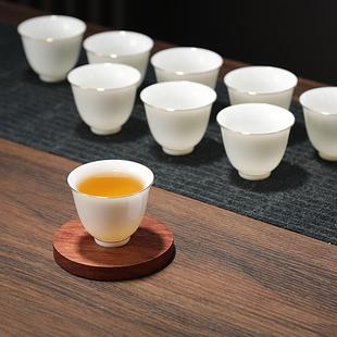 羊脂玉瓷茶杯手杯陶瓷玉瓷会客杯家用10只装 中式 描金普洱杯红茶杯