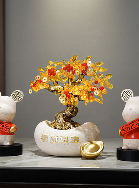 新中式现代招财进宝玄关酒柜电视柜客H厅元宝发财R树家居摆饰装饰