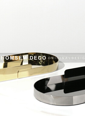 简约现代几何金属椭圆托盘售w楼处摆件样板间酒店金属桌面软装饰