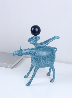 新中式简约牧马人摆件轻奢抽象树B脂雕塑马家居艺术品客厅书房软