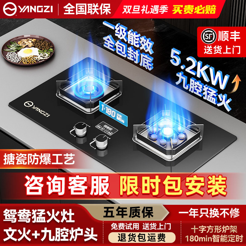 扬子燃气灶煤气灶双灶家用嵌入台式天然气液化气猛火灶台2025新款