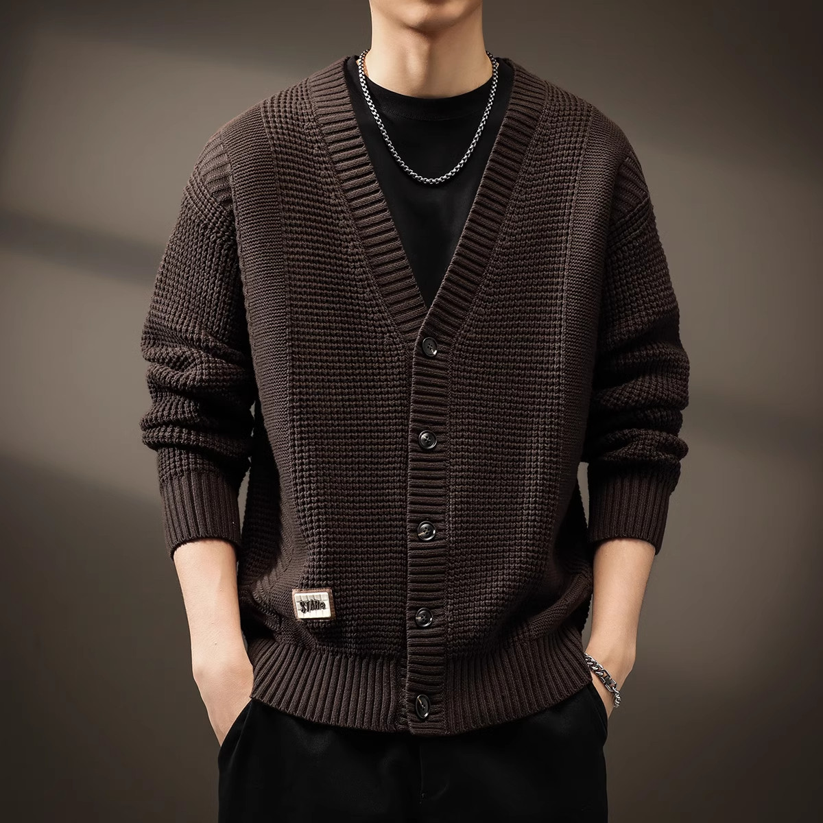 意大利高端日系复古开衫毛衣男士秋冬季新款宽松休闲针织衫外套男