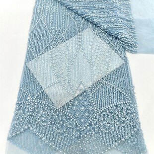 新款交叉亮片珠管绣网布面料欧美新娘婚纱礼服时装绣花布Z料lace