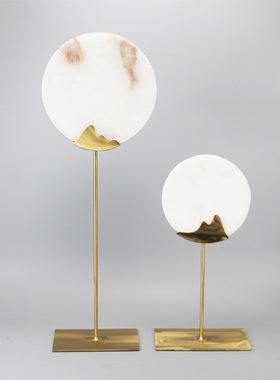 现代新中式创意轻奢铁艺云石样板房摆H件家居客厅电视柜玄关装饰