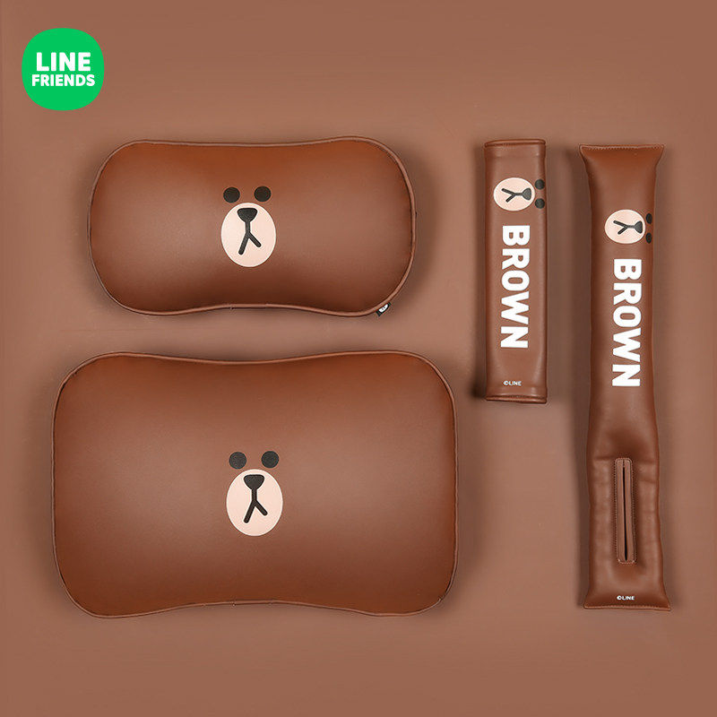 LINE FRIENDSr皮革车载腰靠枕颈椎头枕汽车抱枕安全带套防漏条