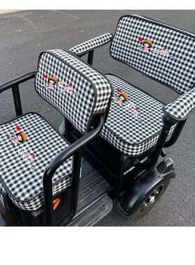 适用雅迪CLf5电动三轮车透气隔热座套棉麻卡通坐垫套四季座垫车衣