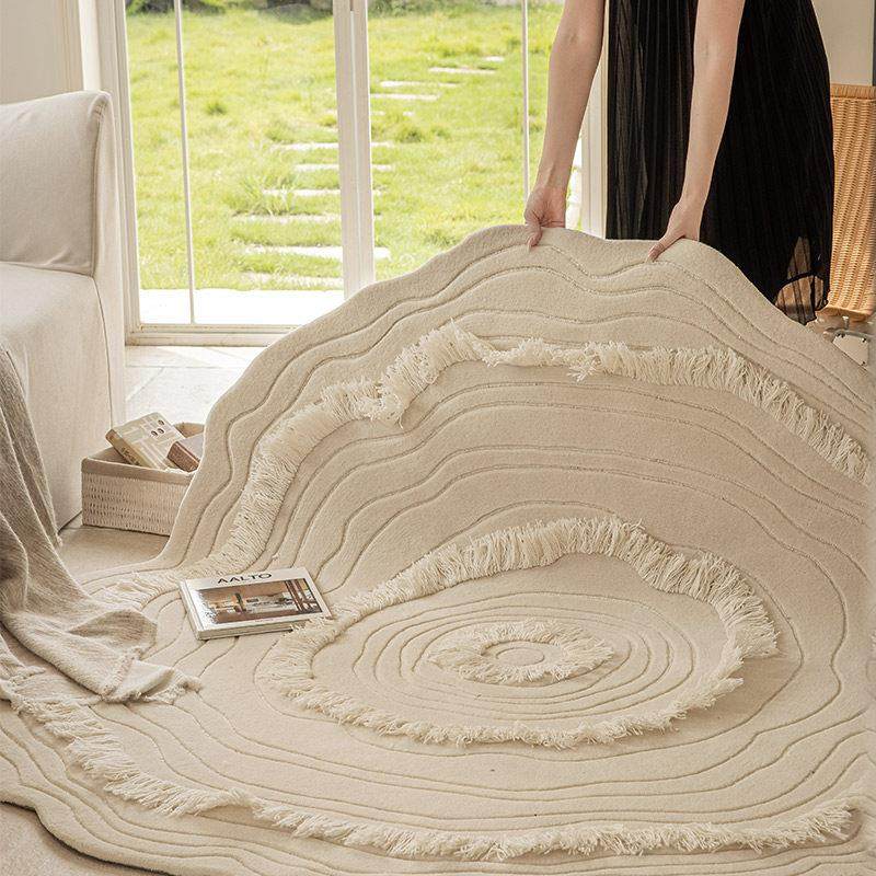 太高级！小众进口圆地毯 立体羊毛异形不规则白色圆形卧室大地垫,居家布艺,地毯,淘宝优惠券,粉丝福利购,淘宝优惠卷