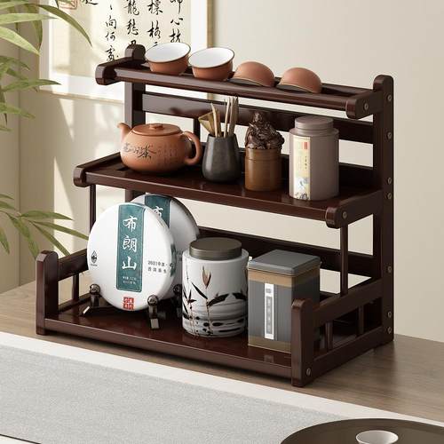 新中式桌面博古架小型茶桌置物架非实木茶叶展示架茶壶茶具收纳架