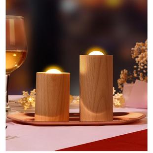 简约榉木木质烛光灯USB充电家居装饰摆件气流感应设计床头小夜灯