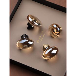 轻奢鸽子蛋水晶柜门拉手衣柜橱柜抽屉极简圆形香槟色法式黄铜把手