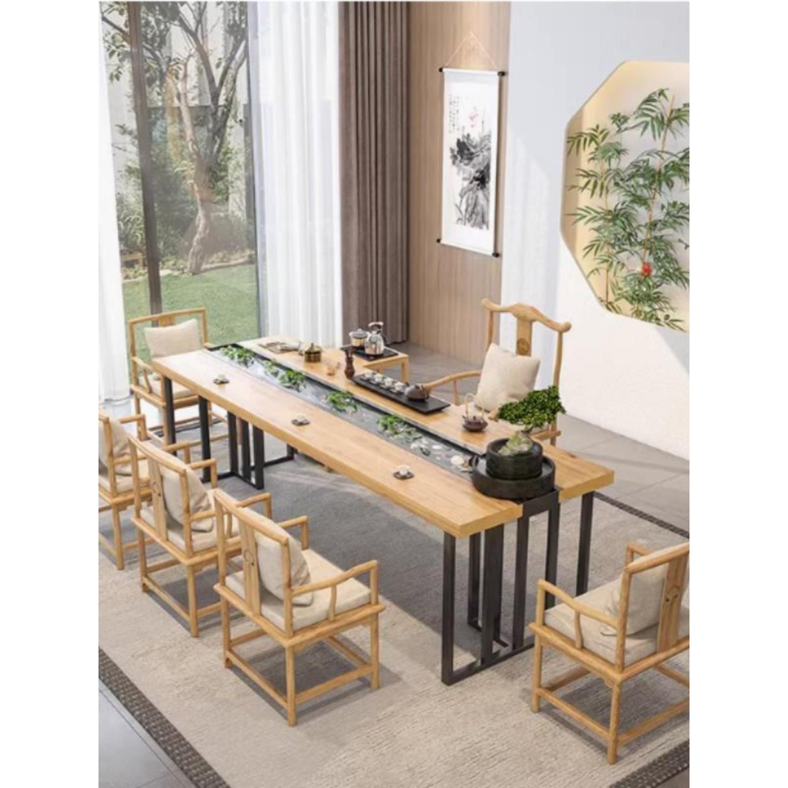 实木泡茶台新中式流水禅意茶桌椅组合现代简约办公室原木功夫茶几