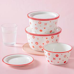 炖盅蒸蛋碗带盖子的陶瓷碗蒸蛋羹耐高温便当碗上班族微波炉专用的