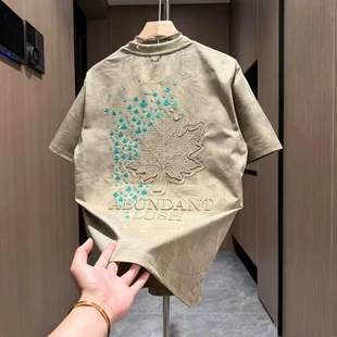 刺绣枫叶扎染蝴蝶潮牌痞帅休闲T恤夏季新款男女同款重工时尚半袖