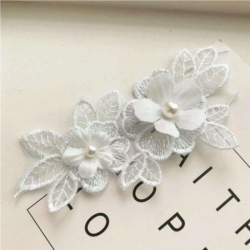 欧根纱钉珠花朵蕾丝布贴五片装DIY手工婚纱礼服服装配饰辅料