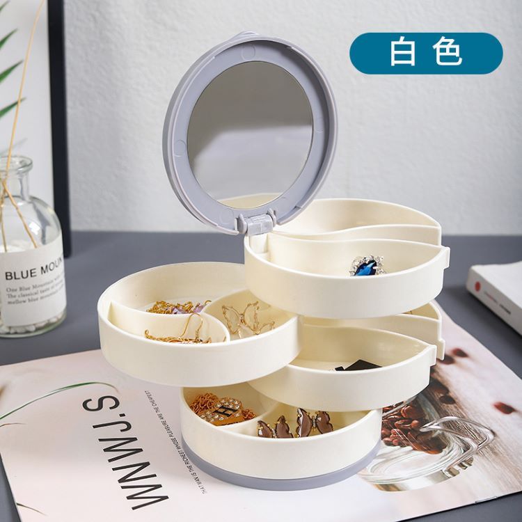 简约紧致桌面多层旋转收纳盒放置耳钉发夹头绳头饰