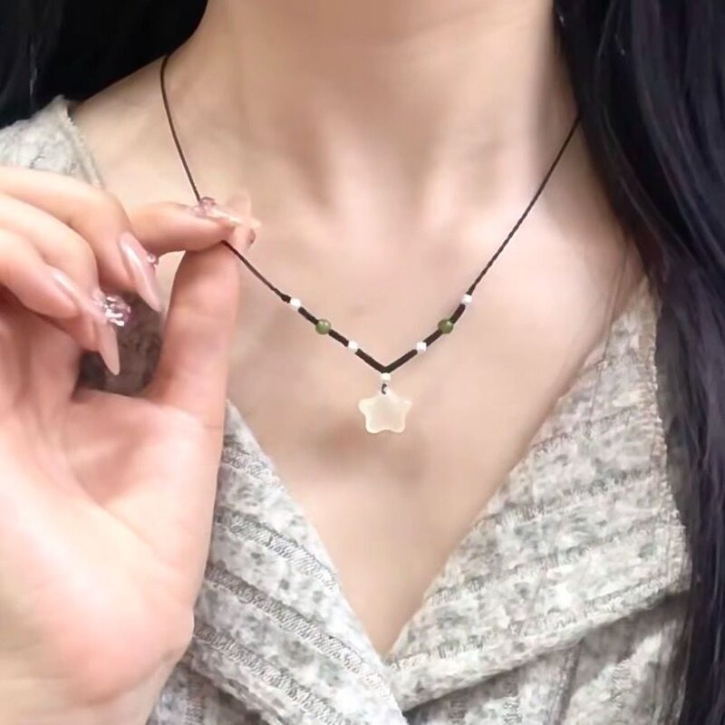 古风简约手工编织玉石吊坠挂绳新中式星星项链轻奢小众女士配饰