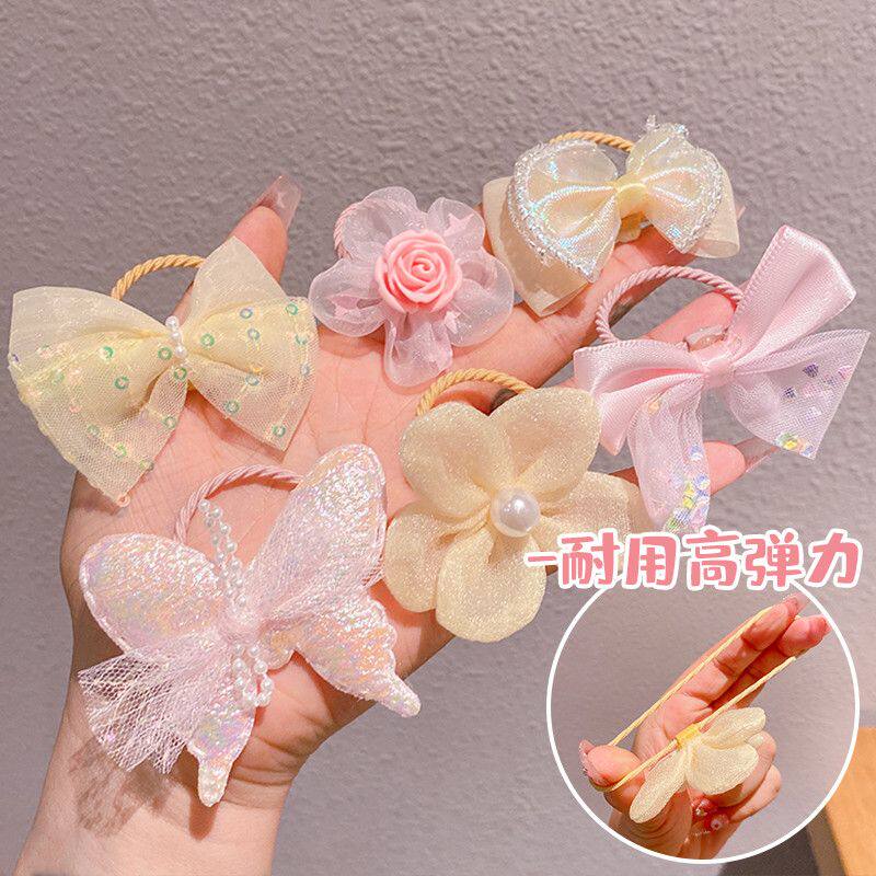 女宝宝彩色花朵高弹发绳儿童蝴蝶结橡皮筋小女孩扎头发头绳