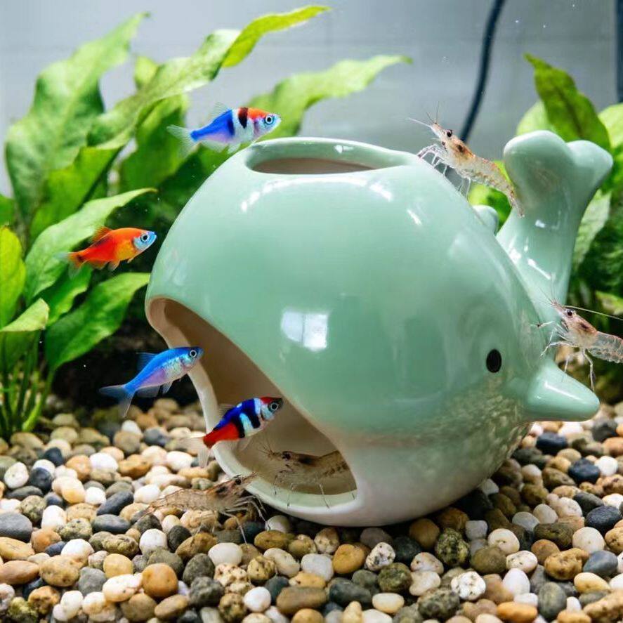 鲸鱼陶瓷鱼虾繁殖躲避罐鱼缸造景摆件水族箱装饰布景