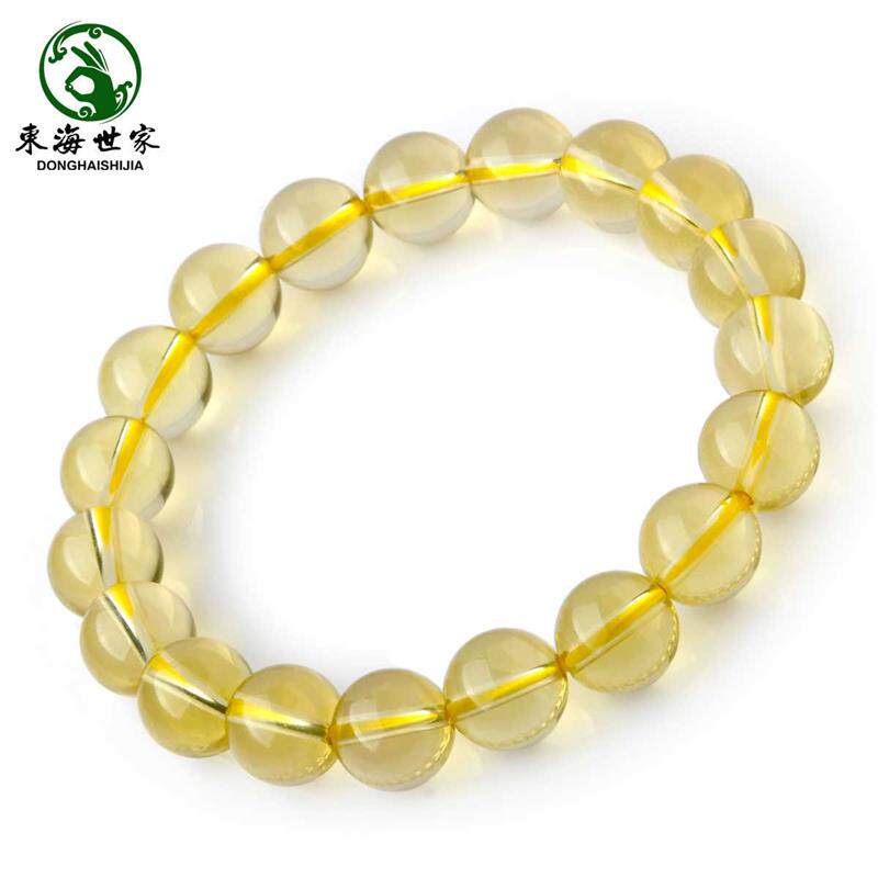 东海世家黄水晶手链男女柠檬黄水晶单圈手串时尚闺蜜情侣水晶饰品