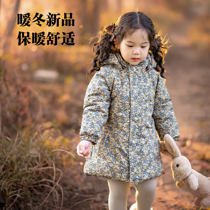 加绒派克服外套女童中长款户外棉服宝宝秋冬装冲锋衣棉衣小孩男童