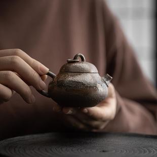 手工柴烧小号茶壶功夫茶具禅意粗陶西施壶家用单人喝茶壶