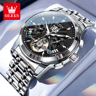 腕表 多功能夜光品牌男款 欧利时手表男士 镂空飞轮全自动机械表正品