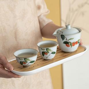 一壶两杯二人功夫茶具陶瓷家用泡茶壶带茶盘干泡 月白汝窑小套装