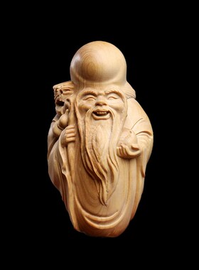 天然小叶黄杨木实木摆件手工雕刻招财纳福M寿星手把件摆件家居装