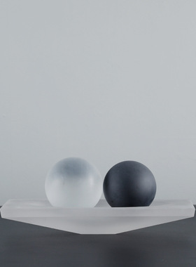 黑白双色球磨砂船托盘摆件现代简约水晶家L居样板房售楼处工艺摆